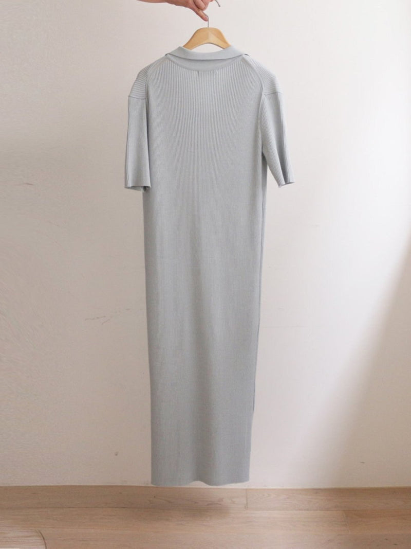 HALF SLEEVE COLLARED RIBBED DRESS