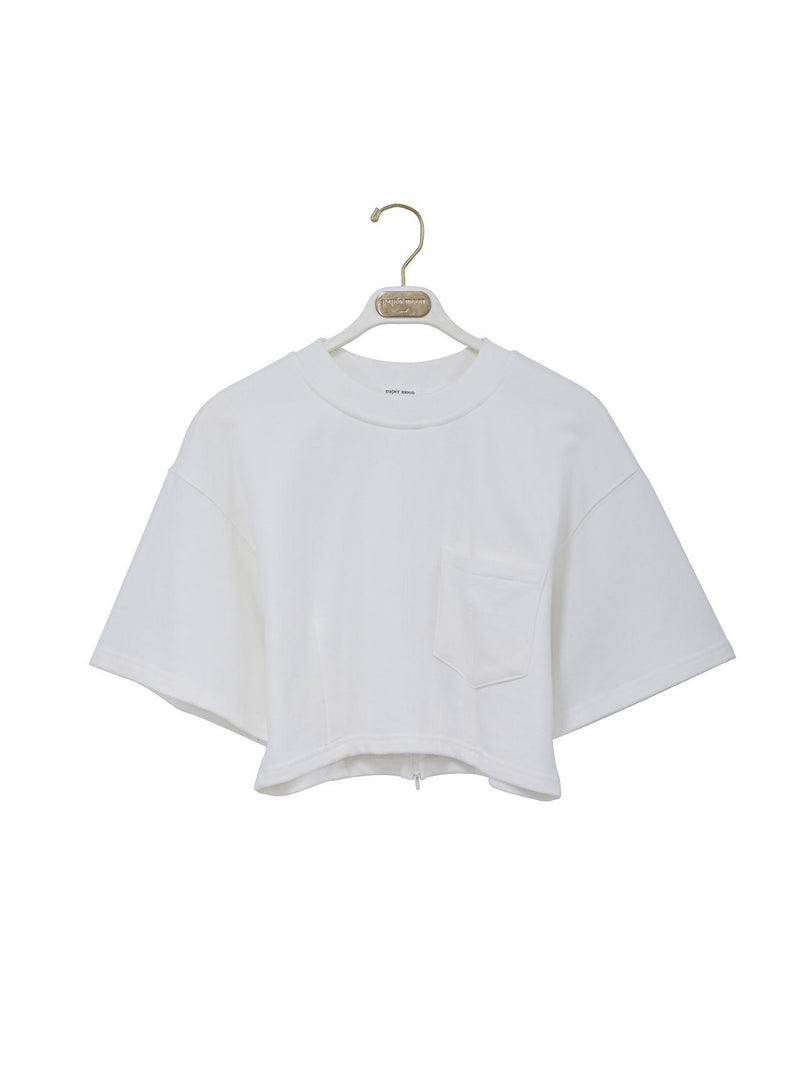 HALF SLEEVE CROPPED SWEATSHIRT WITH BACK ZIP