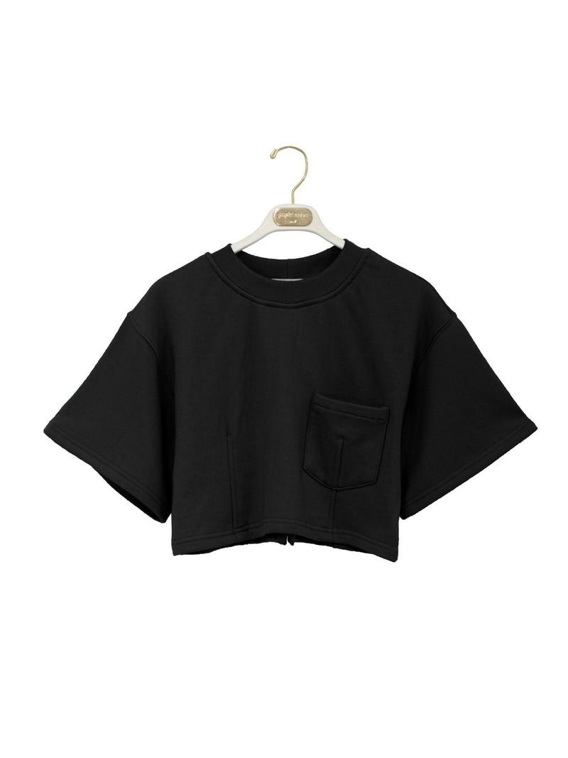 HALF SLEEVE CROPPED SWEATSHIRT WITH BACK ZIP