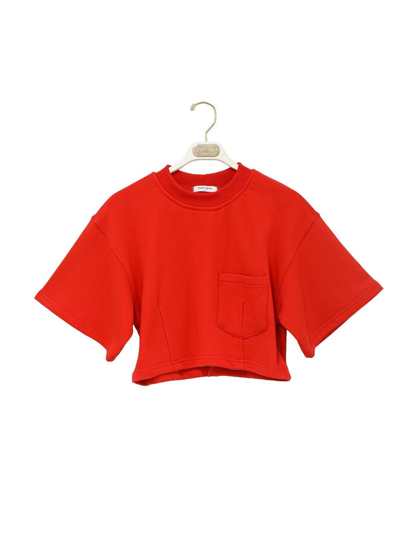 HALF SLEEVE CROPPED SWEATSHIRT WITH BACK ZIP