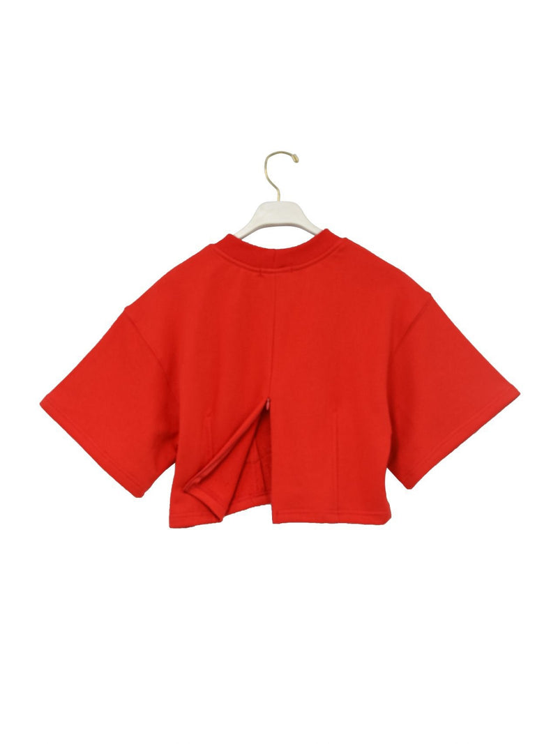 HALF SLEEVE CROPPED SWEATSHIRT WITH BACK ZIP