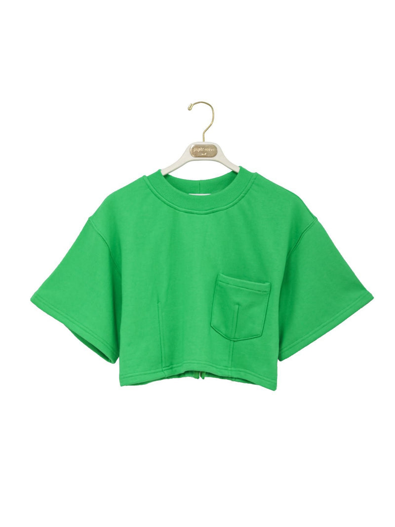 HALF SLEEVE CROPPED SWEATSHIRT WITH BACK ZIP