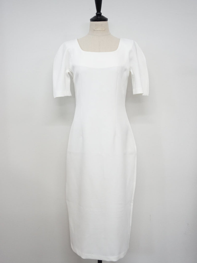 HALF SLEEVE SCOOP NECK CREPE DRESS