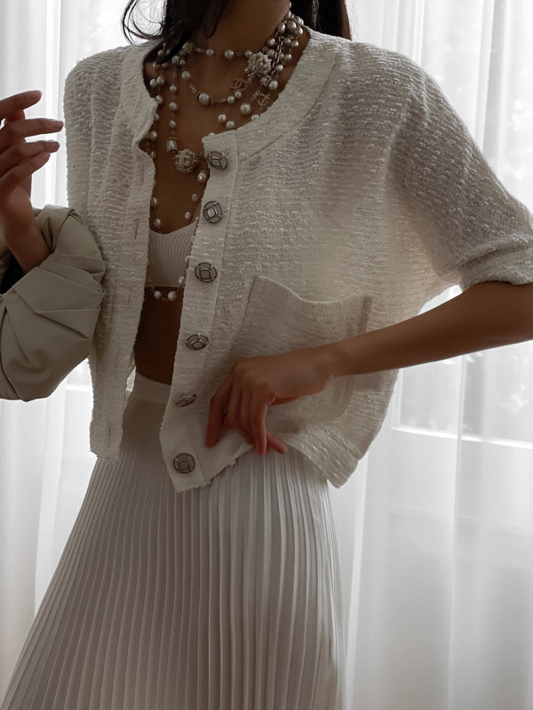 HALF SLEEVE TWEED BUTTON JACKET