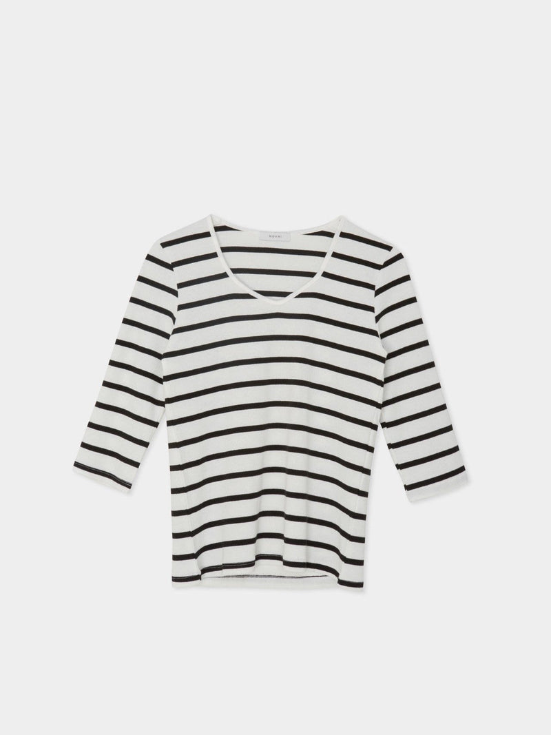 HEART NECK STRIPE T-SHIRT