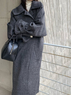 HERRINGBONE ONE BUTTON LONG COAT