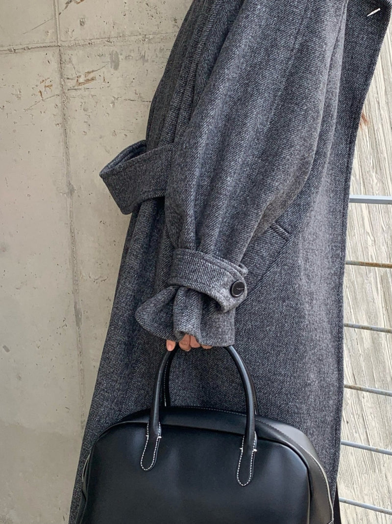 HERRINGBONE ONE BUTTON LONG COAT