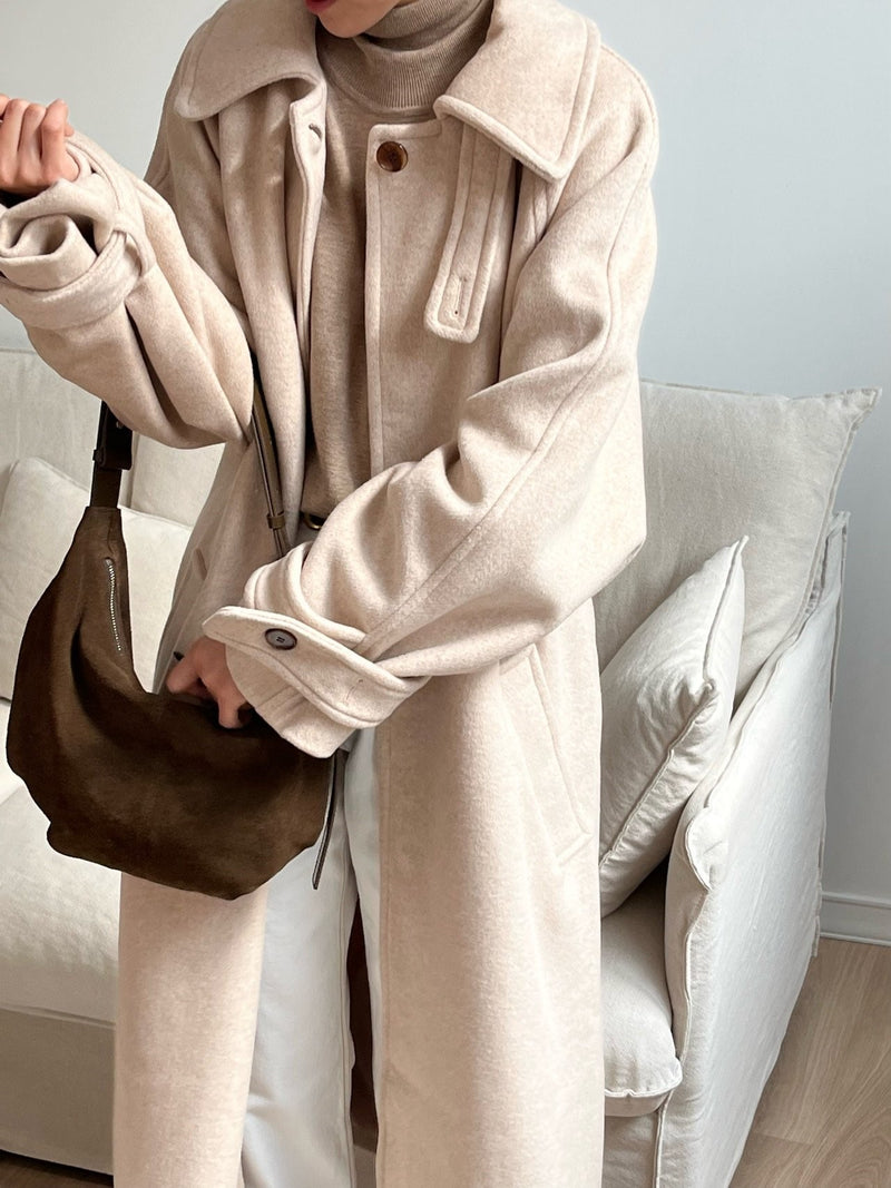 HERRINGBONE ONE BUTTON LONG COAT