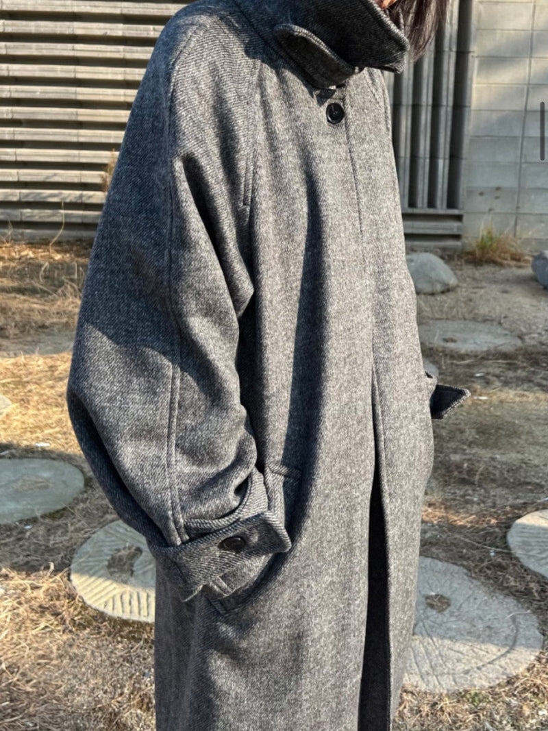 HERRINGBONE ONE BUTTON LONG COAT