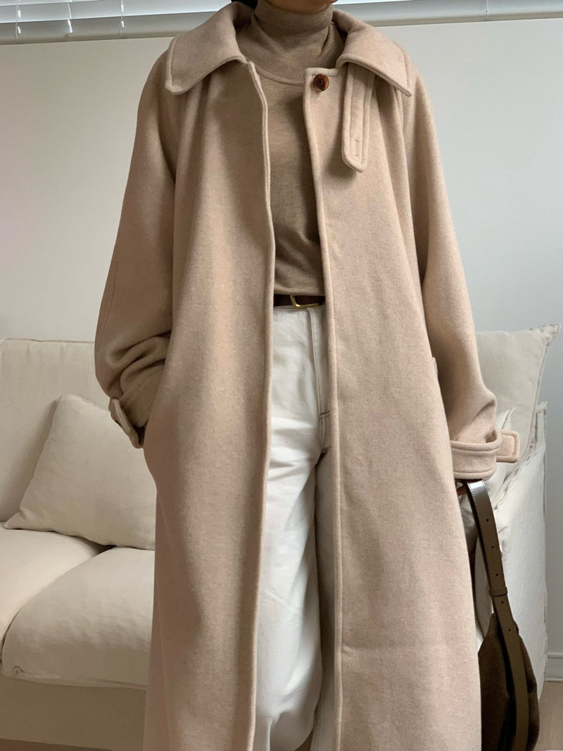 HERRINGBONE ONE BUTTON LONG COAT