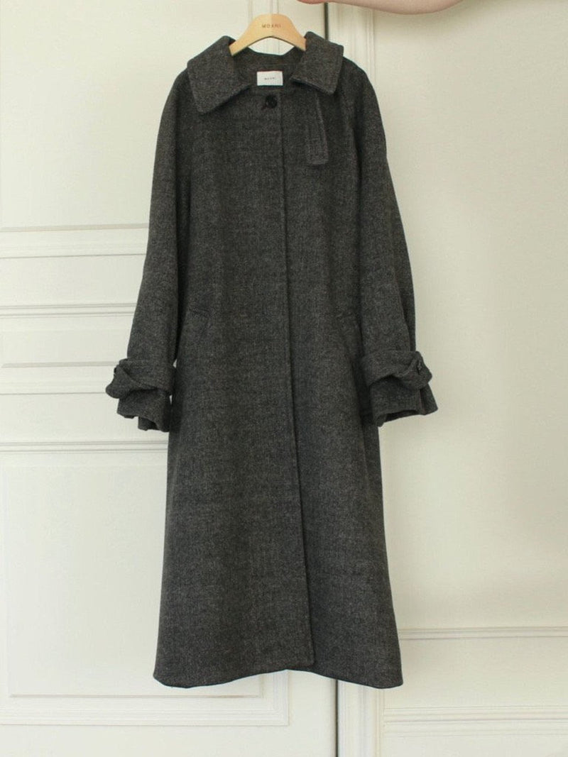 HERRINGBONE ONE BUTTON LONG COAT