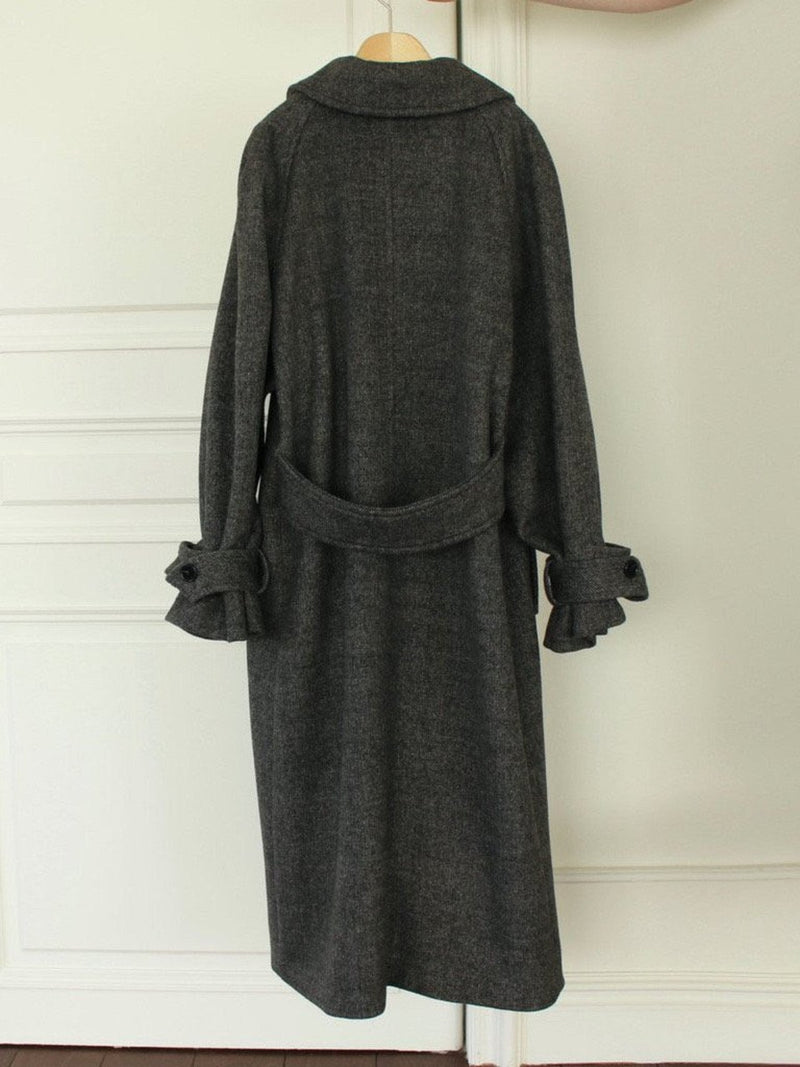 HERRINGBONE ONE BUTTON LONG COAT