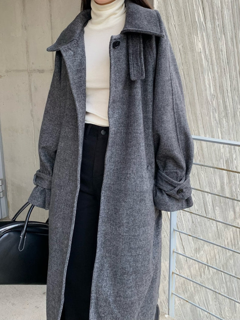 HERRINGBONE ONE BUTTON LONG COAT