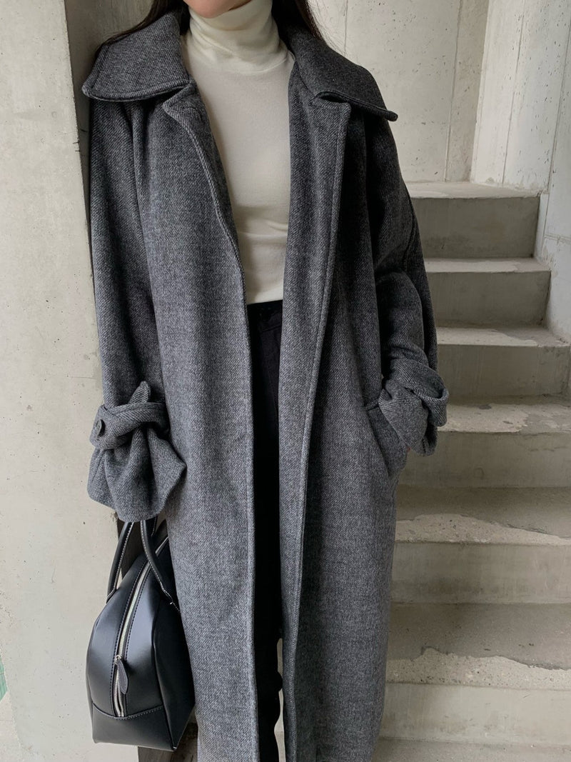 HERRINGBONE ONE BUTTON LONG COAT