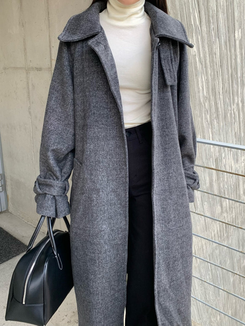 HERRINGBONE ONE BUTTON LONG COAT