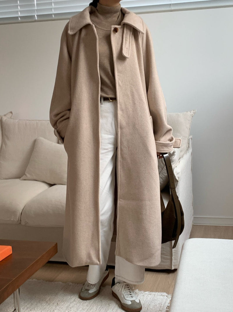 HERRINGBONE ONE BUTTON LONG COAT