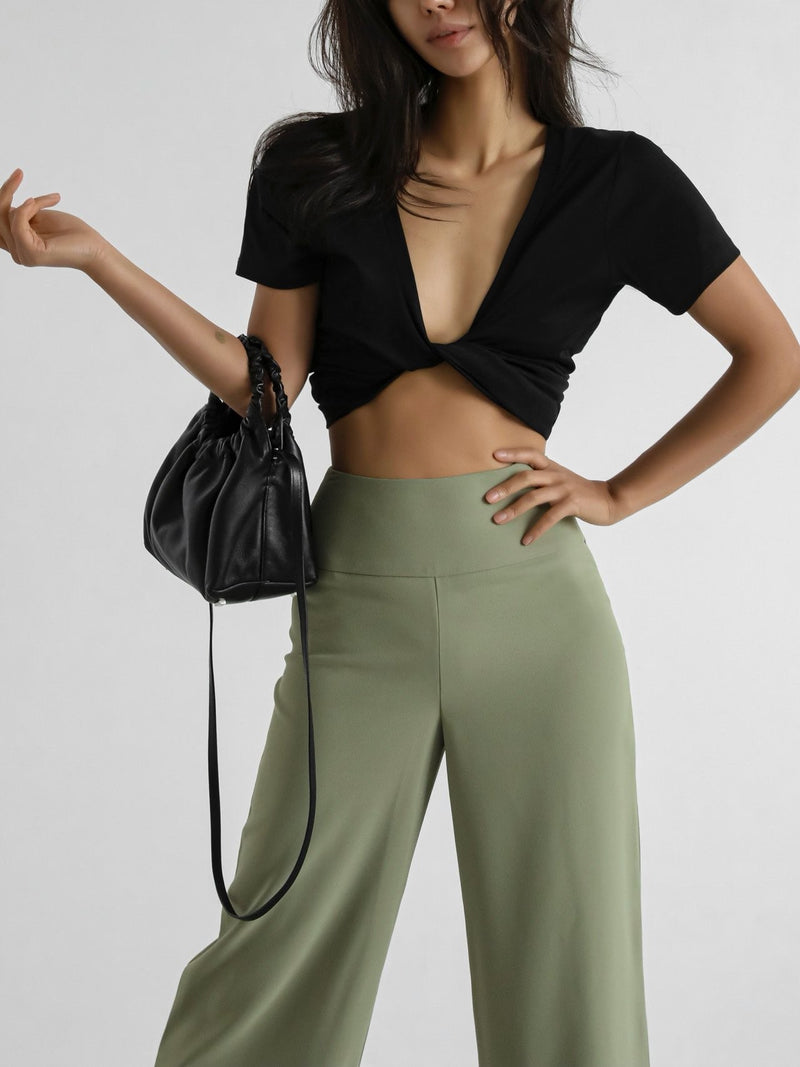 HIGH-RISE WIDE LEG CREPE TROUSERS