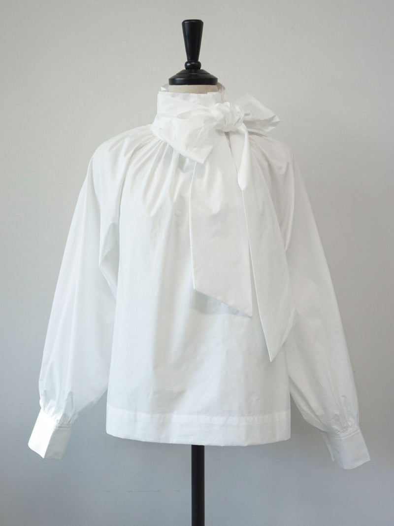 HIGH NECK COTTON BLOUSE WITH NECK TIE