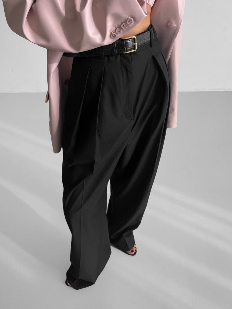 HIGH WAIST DOUBLE PIN TUCK TROUSERS