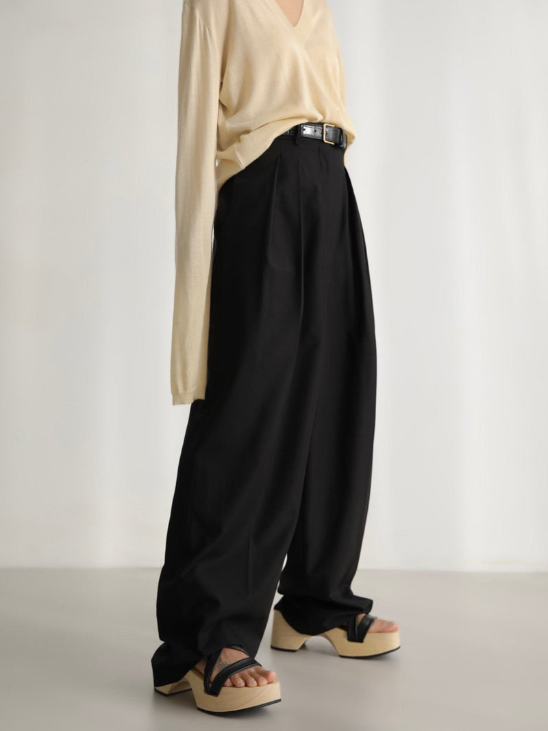 HIGH WAIST DOUBLE PIN TUCK TROUSERS