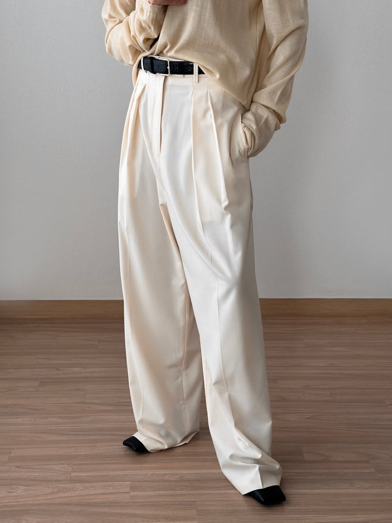 HIGH WAIST DOUBLE PIN TUCK TROUSERS