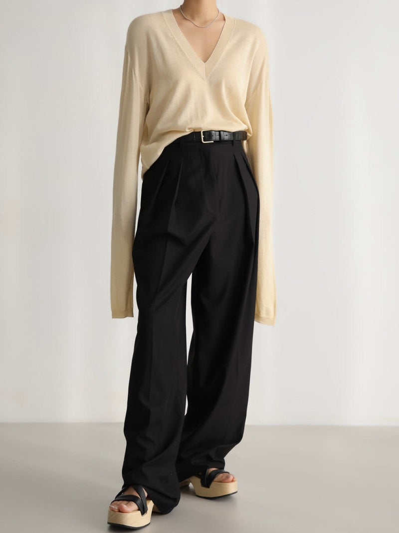 HIGH WAIST DOUBLE PIN TUCK TROUSERS