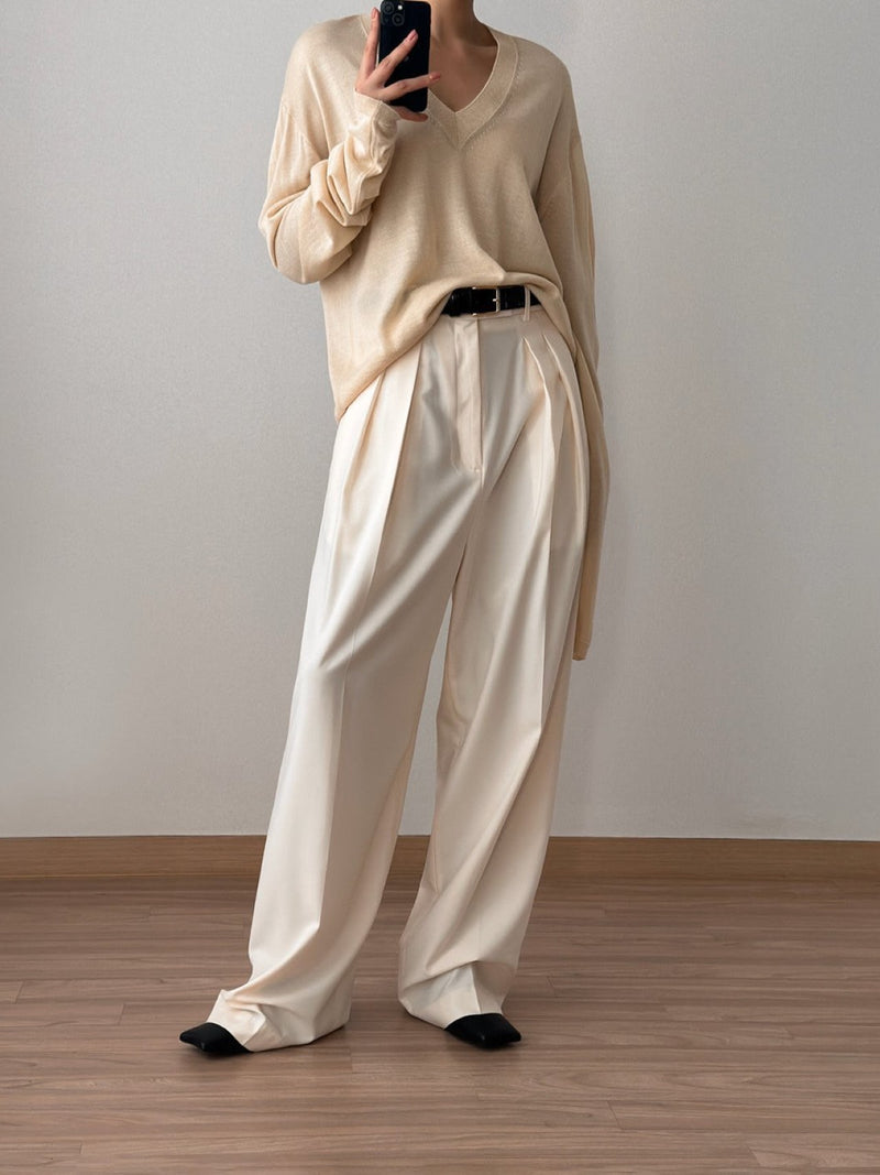HIGH WAIST DOUBLE PIN TUCK TROUSERS