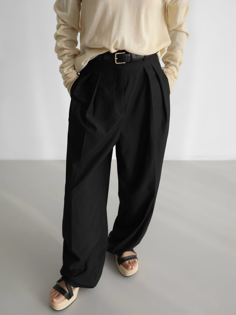 HIGH WAIST DOUBLE PIN TUCK TROUSERS