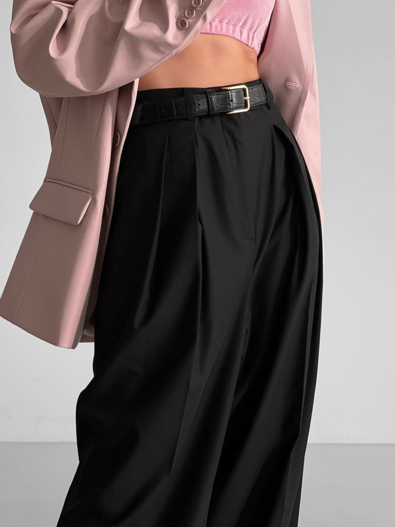 HIGH WAIST DOUBLE PIN TUCK TROUSERS