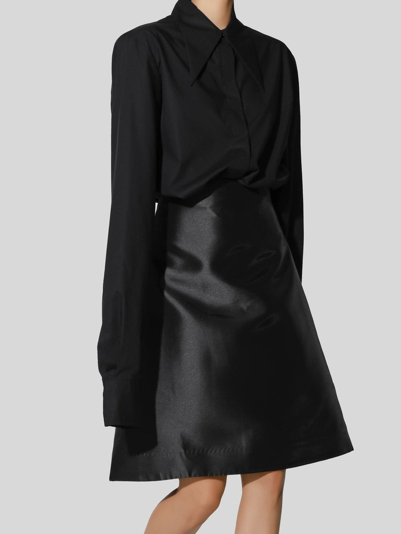 HIGH WAIST SATIN FLARED A-LINE MIDI SKIRT