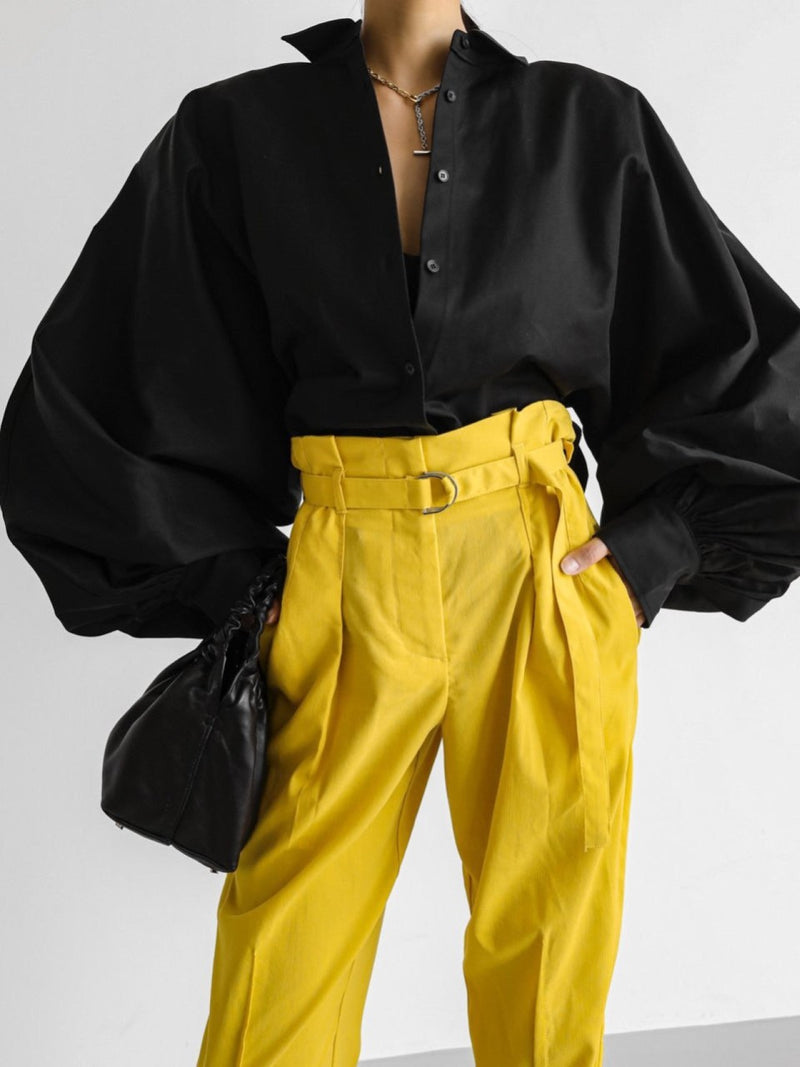 HIGH WAISTED BELTED LINEN SLACKS