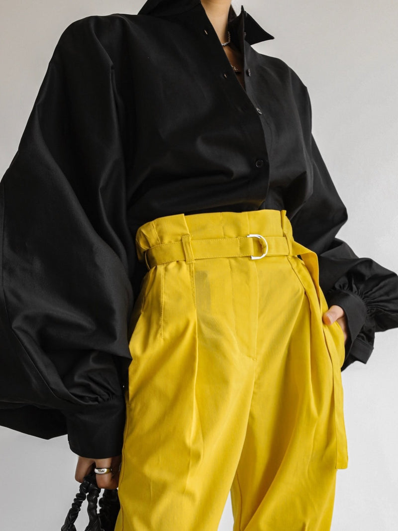 HIGH WAISTED BELTED LINEN SLACKS