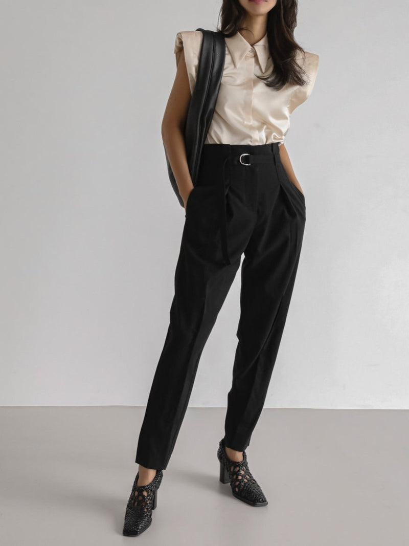 HIGH WAISTED BELTED LINEN SLACKS