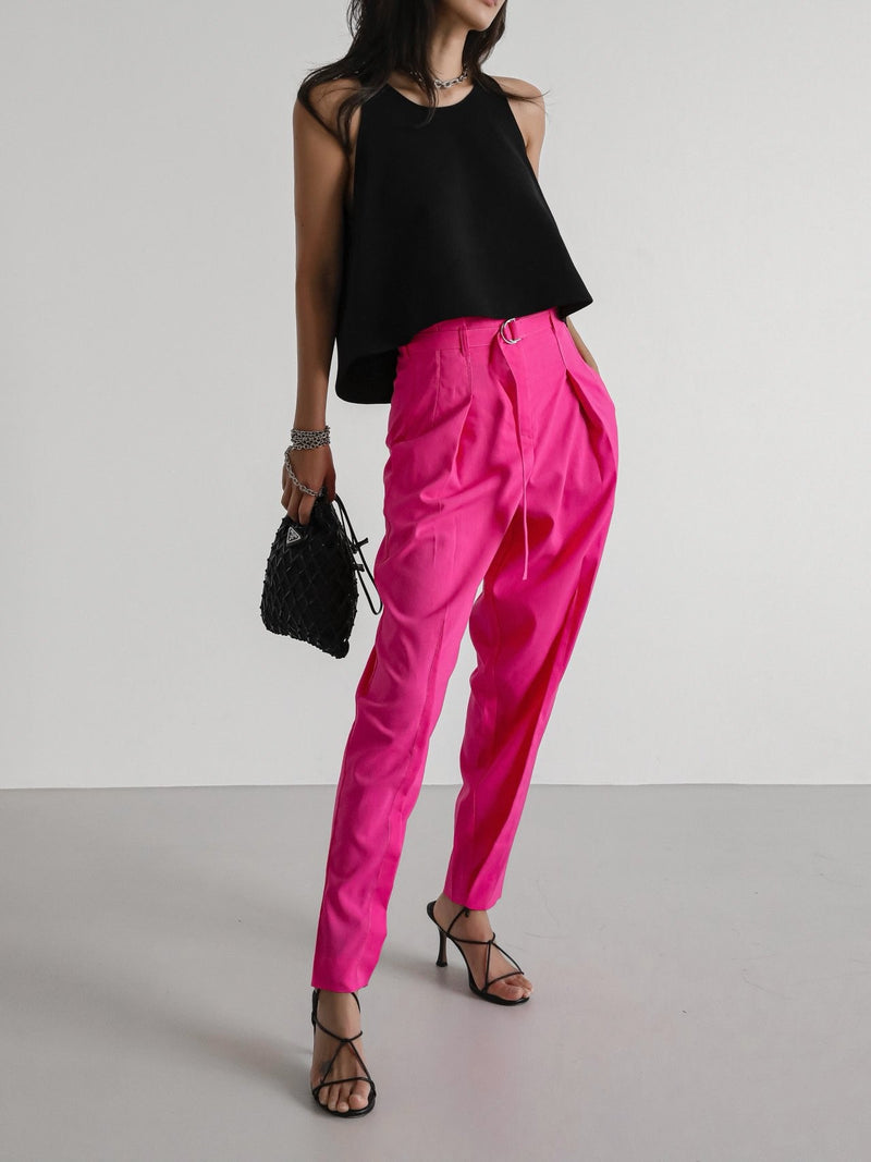 HIGH WAISTED BELTED LINEN SLACKS