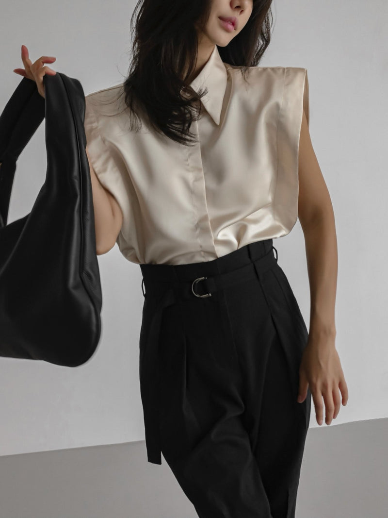 HIGH WAISTED BELTED LINEN SLACKS