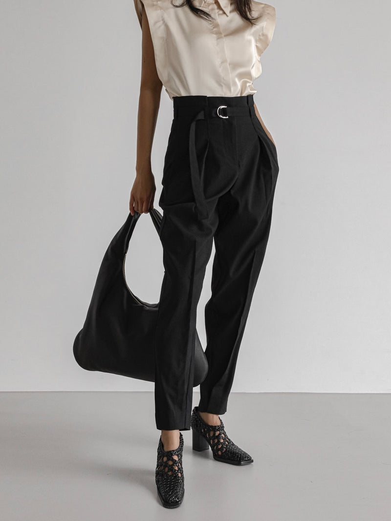 HIGH WAISTED BELTED LINEN SLACKS