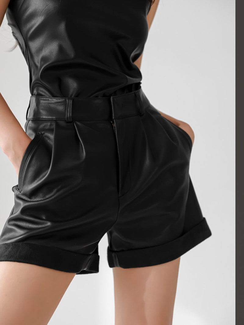 HIGH WAISTED VEGAN LEATHER SHORTS