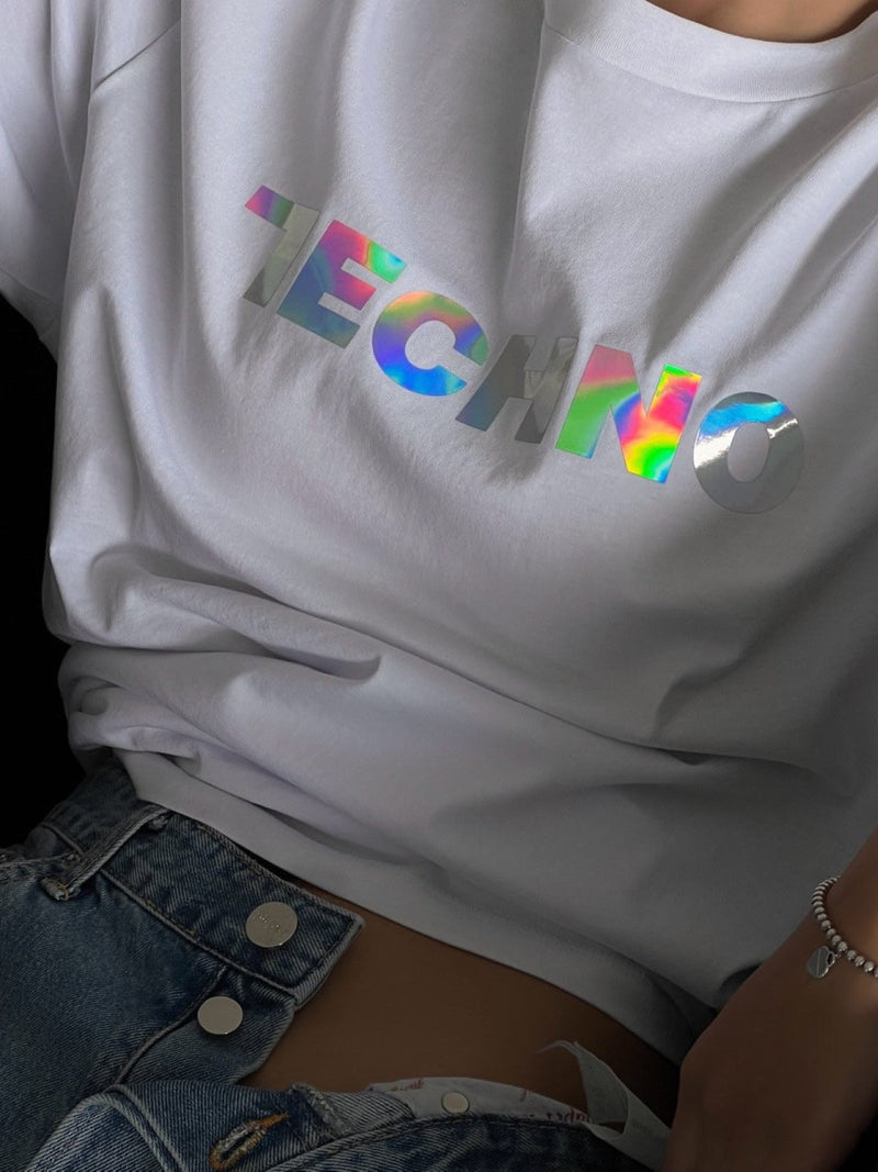 HOLOGRAM COTTON PRINTED TECHNO T-SHIRT