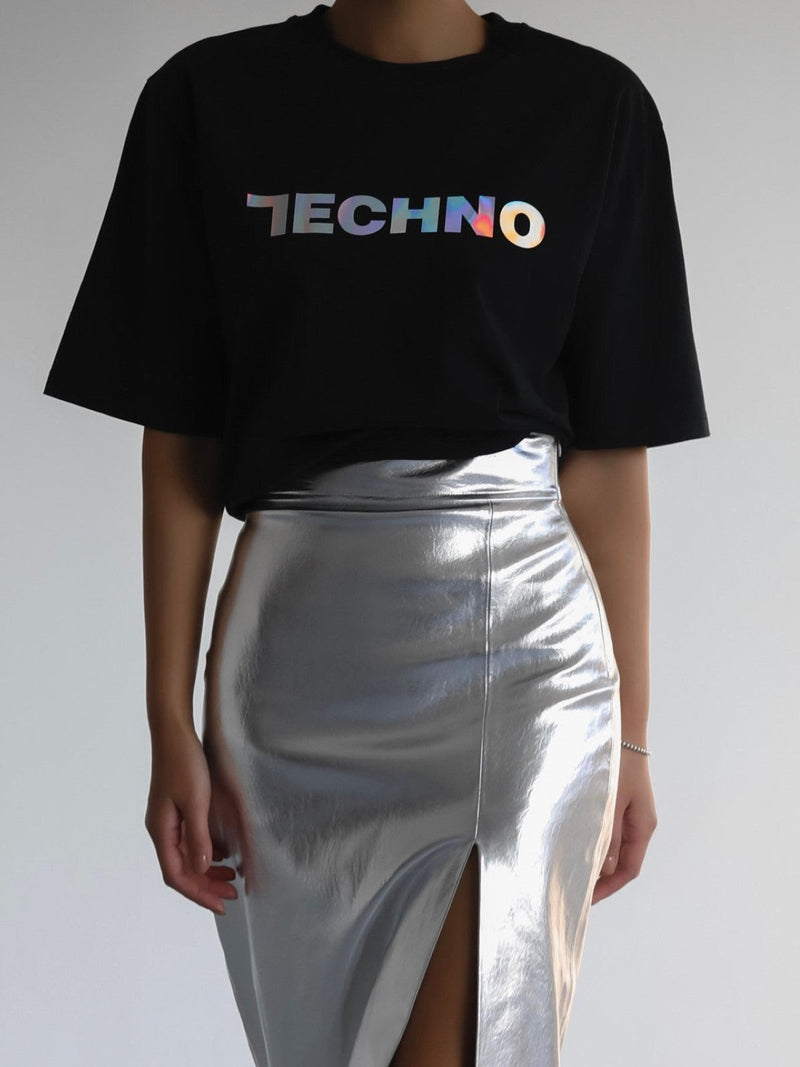 HOLOGRAM COTTON PRINTED TECHNO T-SHIRT