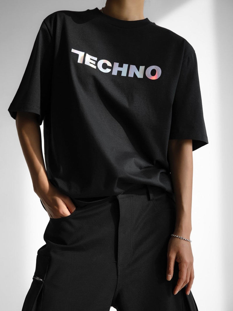 HOLOGRAM COTTON PRINTED TECHNO T-SHIRT