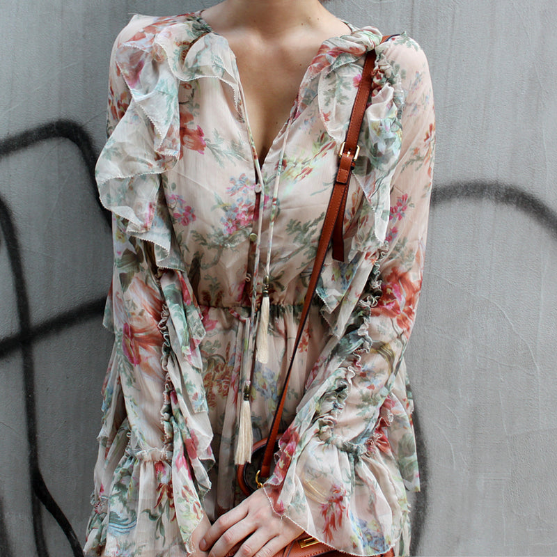 RUFFLED FLORAL GEORGETTE ROMPER
