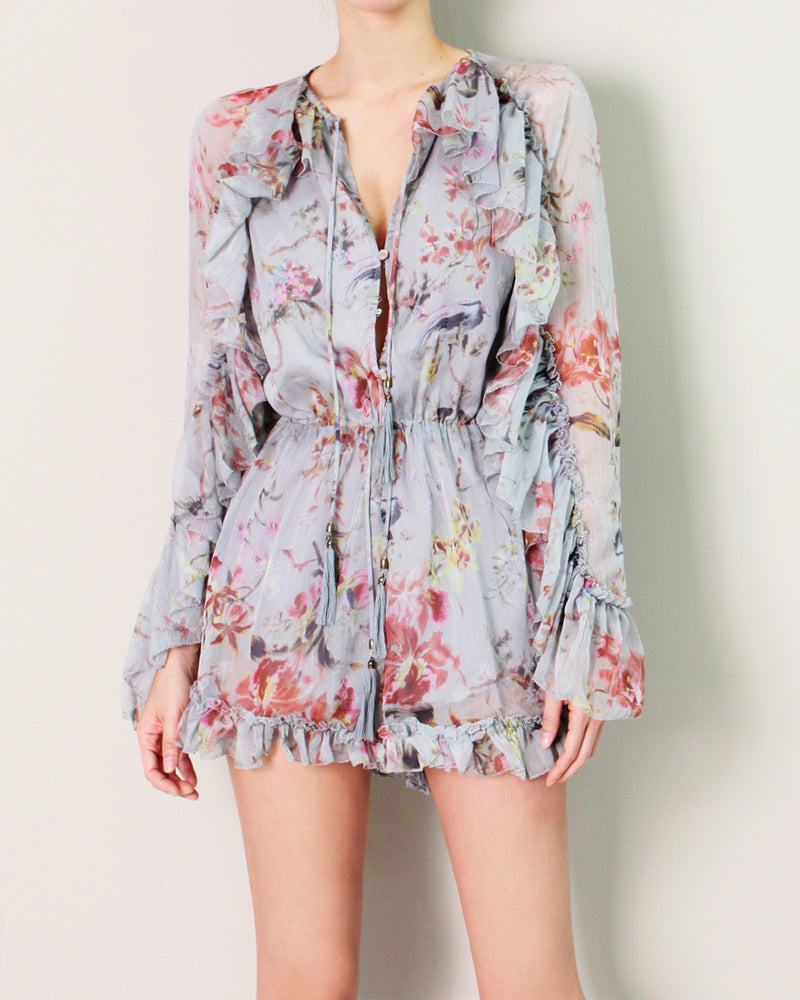 RUFFLED FLORAL GEORGETTE ROMPER