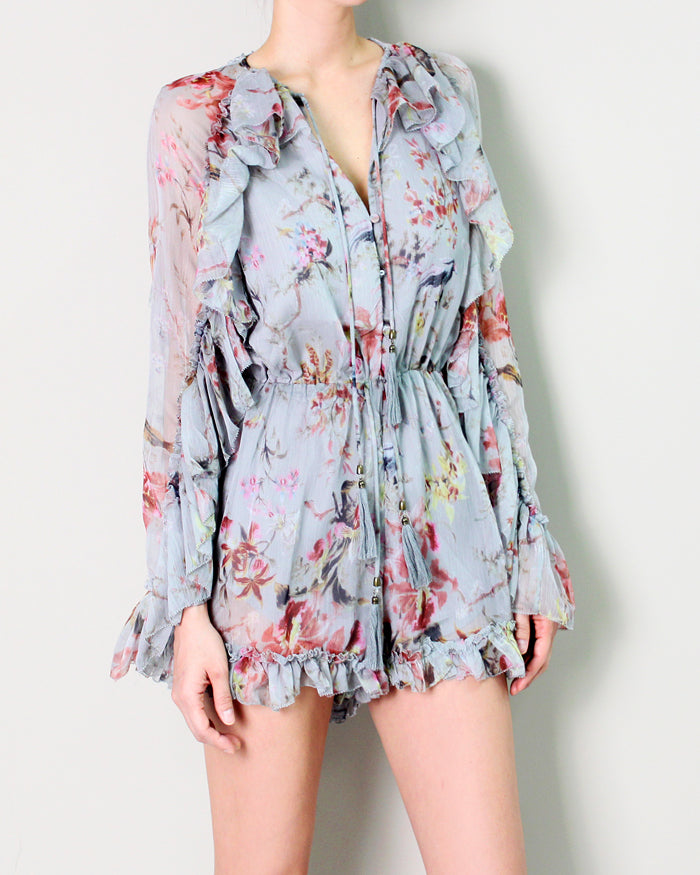 RUFFLED FLORAL GEORGETTE ROMPER
