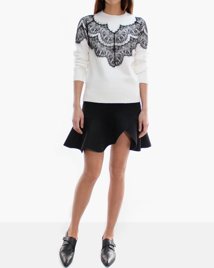 LACE PANEL KNIT SWEATER