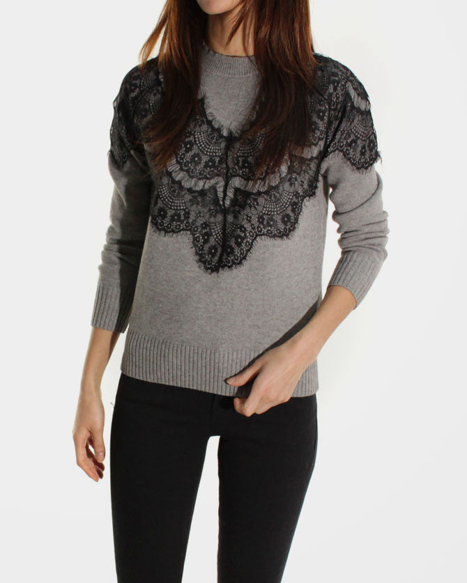 LACE PANEL KNIT SWEATER