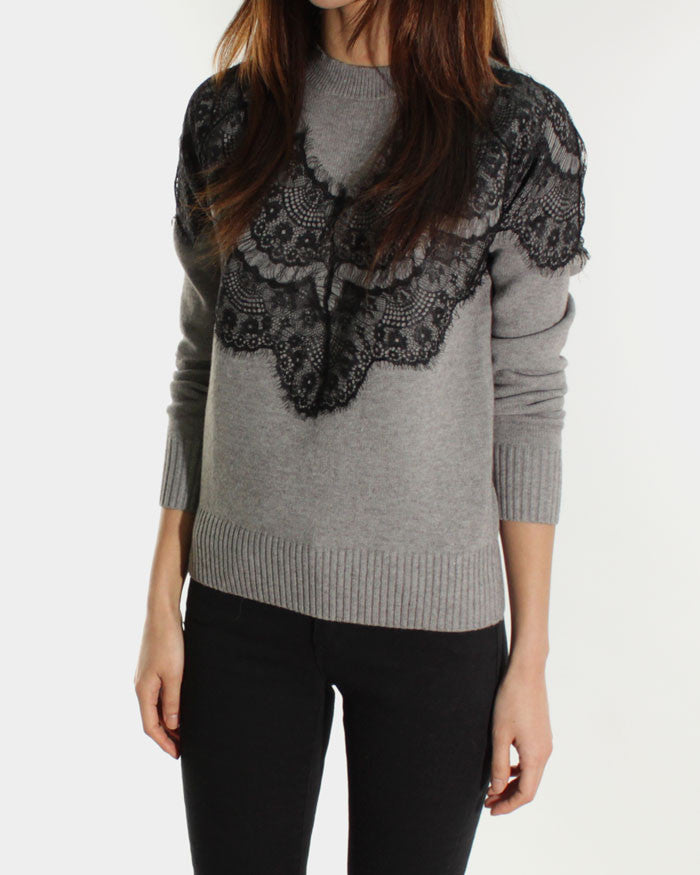 LACE PANEL KNIT SWEATER