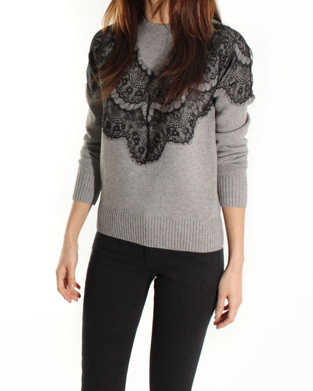 LACE PANEL KNIT SWEATER