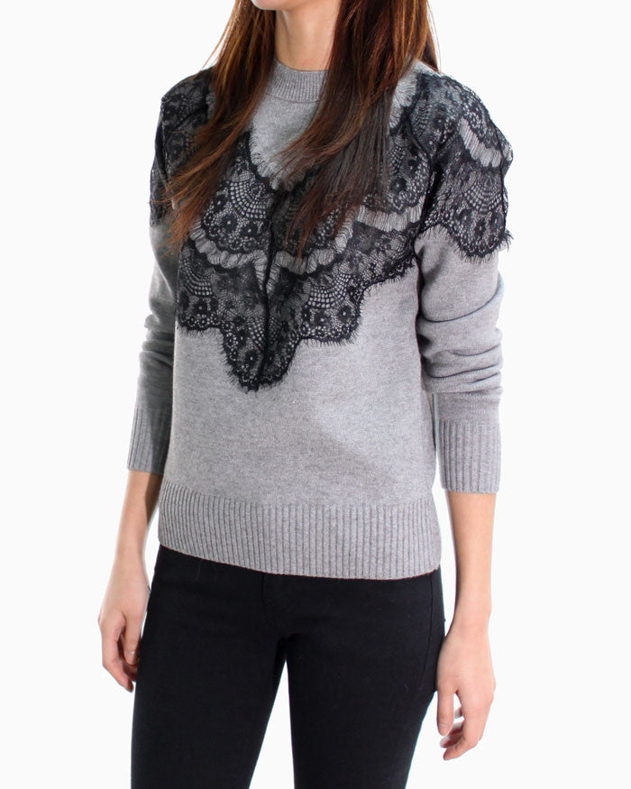 LACE PANEL KNIT SWEATER