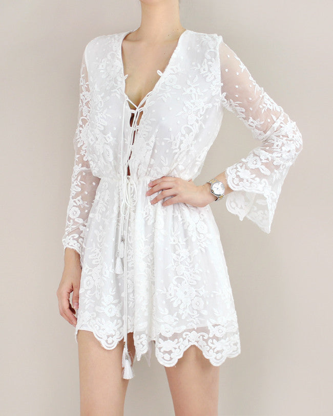 EMBROIDERED SILK ROMPER