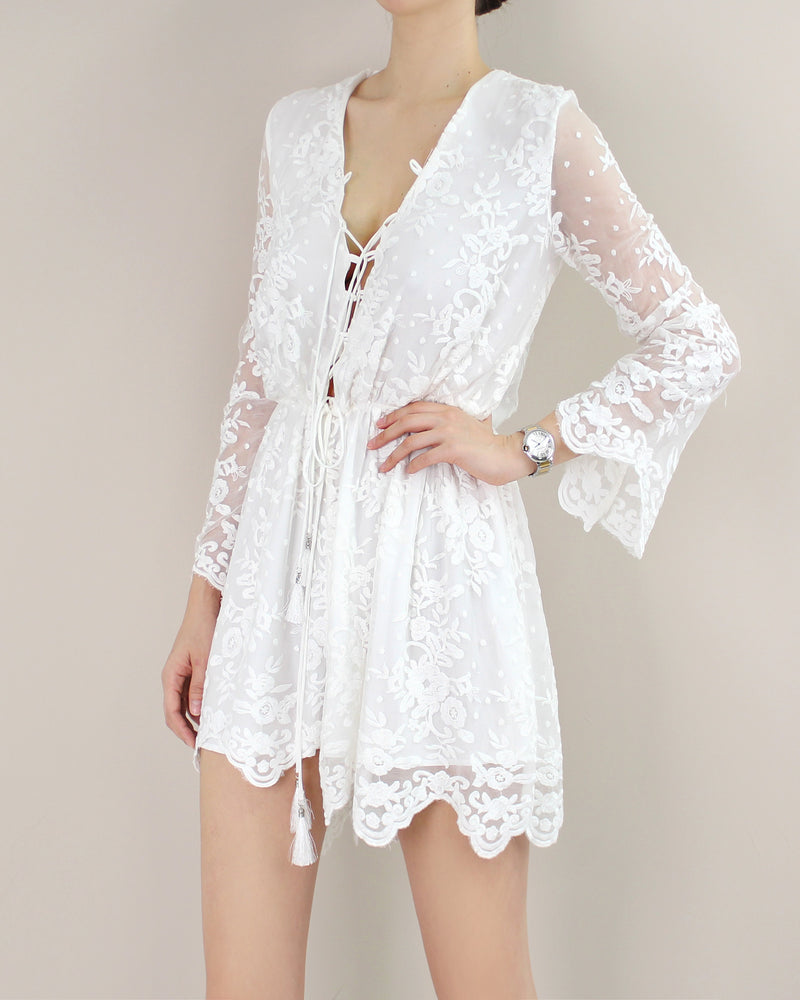 EMBROIDERED SILK ROMPER